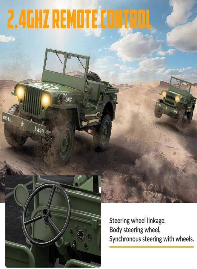 سيارة جيب ويليز إم بي من جوي جاي بمقياس 1/10 تعمل بالتحكم عن بعد، رباعية الدفع، مركبة للطرق الوعرة، جاهزة للتشغيل، سيارة جيب متعددة الوظائف بتردد 2.4 جيجاهرتز، شاحنة عسكرية رباعية الدفع تعمل بالتحكم عن بعد مع مصباح سيارة وبطاريتين. - Image 3